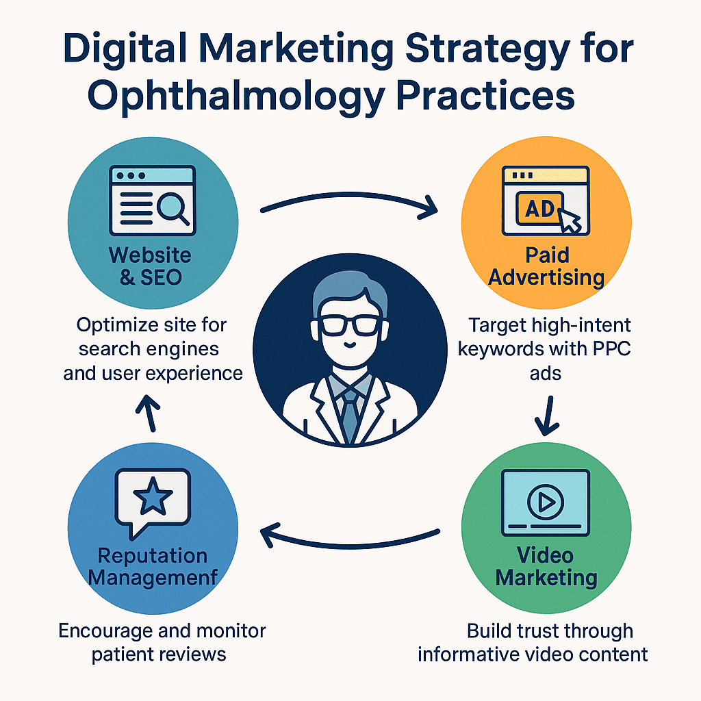 An image of a step by step process of how to marketing an eye clinic